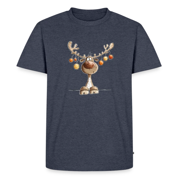 Maquette de T-shirt Premium bio Homme « Rennes Festifs et Boules de Noël » à personnaliser