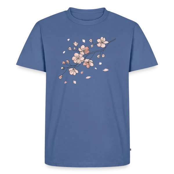 Maquette de T-shirt Premium bio Homme « Line Art Fleurs de Cerisier » à personnaliser