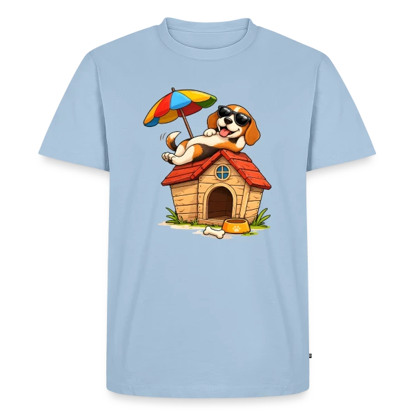 Maquette de T-shirt Premium bio Homme « Chien Beagle en Vacances à la Maison » à personnaliser