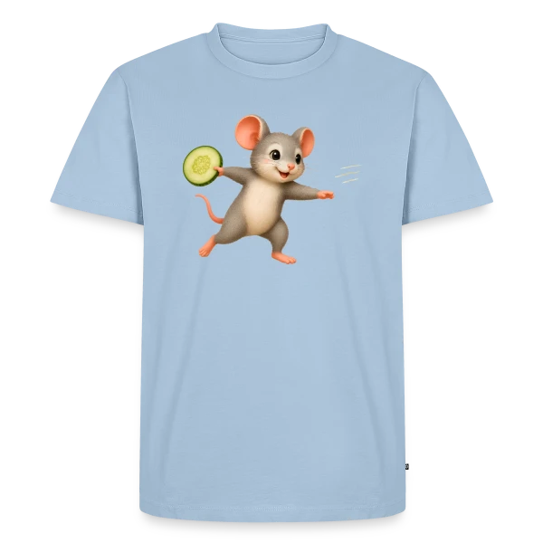 Maquette de T-shirt Premium bio Homme « La Souris Frisbee et la Tranche de Concombre » à personnaliser