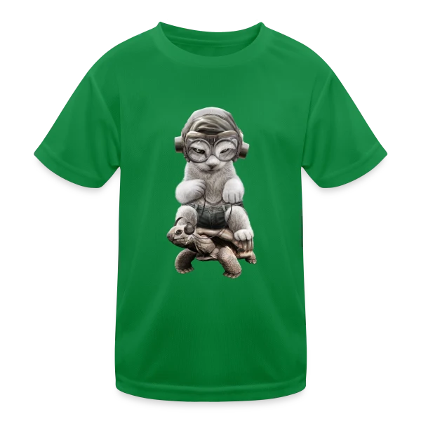 Chat Cavalier sur Tortue de Guerre sur T-shirt sport Enfant