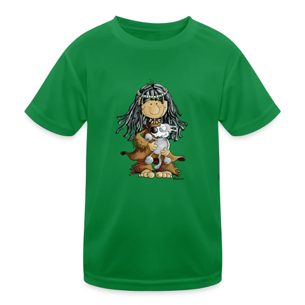 Petite Indienne et son Loup Ami sur T-shirt sport Enfant