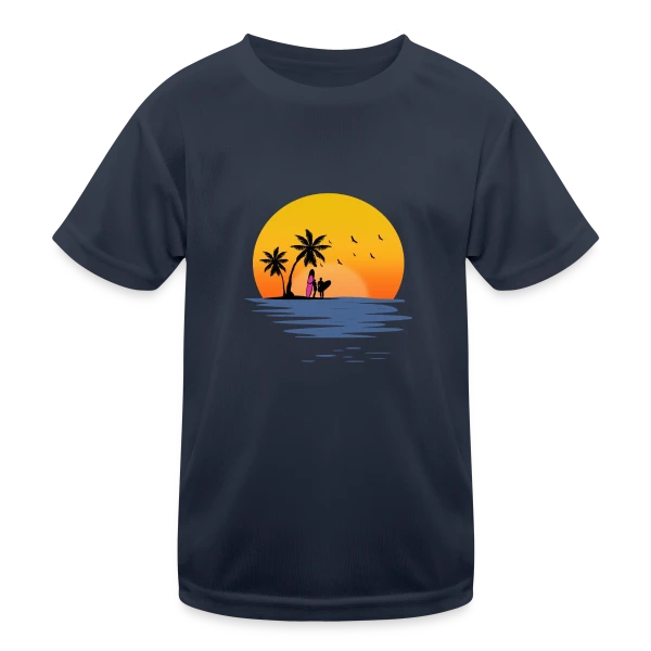 Coucher de Soleil Plage Surfeurs sur T-shirt sport Enfant