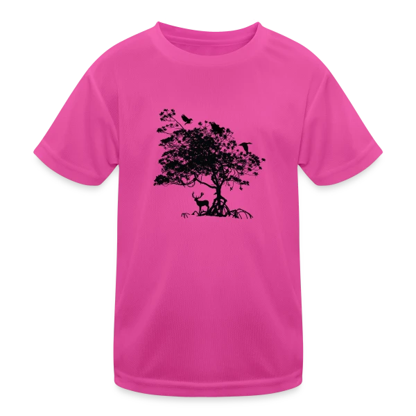 Arbre Sauvage et Animaux sur T-shirt sport Enfant