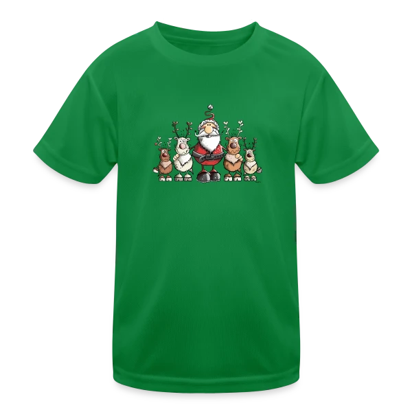 Père Noël entouré de rennes - Scène hivernale sur T-shirt sport Enfant