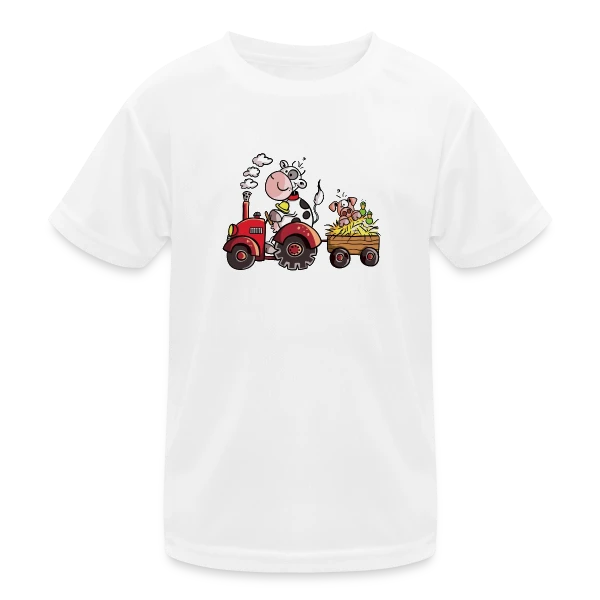 La Vache au Volant, le Cochon à Bord - T-shirt Agricole Fun sur T-shirt sport Enfant