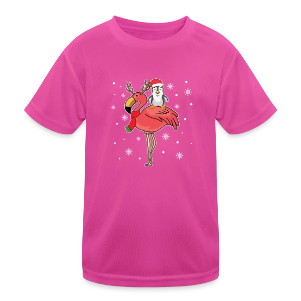 Flamant Rose Noël Renne sur T-shirt sport Enfant