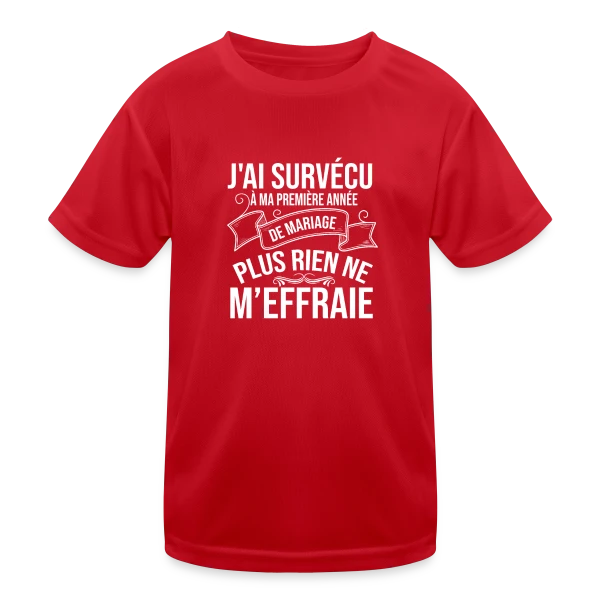 1 An de Mariage - J'ai Survécu ! Humour Couple sur T-shirt sport Enfant