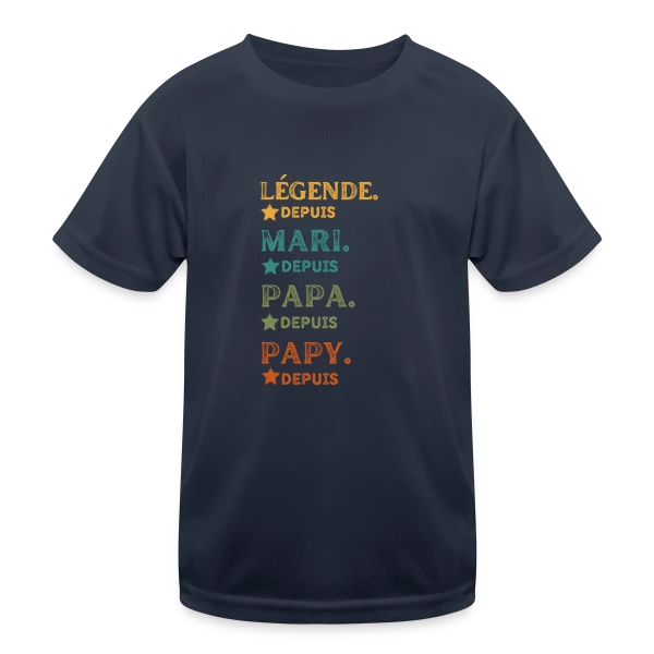 Légende Personnalisée : Mari, Papa, Papy Depuis [Année] sur T-shirt sport Enfant