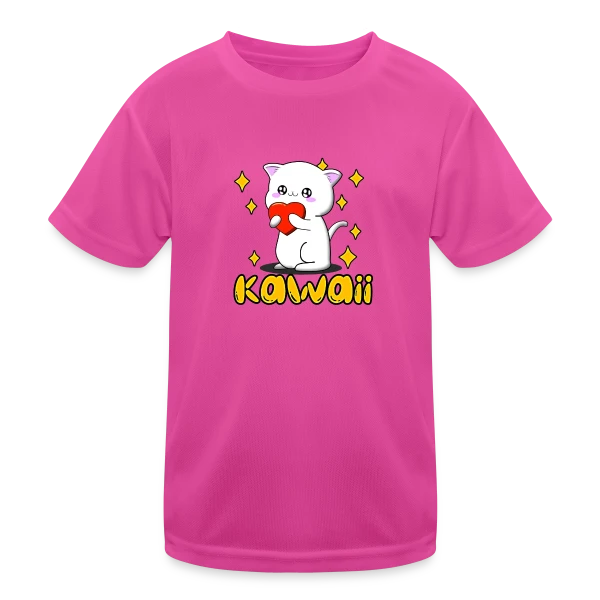Chat Kawaii Cœur Scintillant sur T-shirt sport Enfant