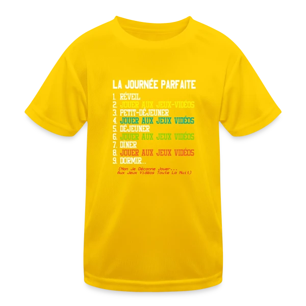 'La Journée Parfaite du Gamer' - Humour Geek sur T-shirt sport Enfant
