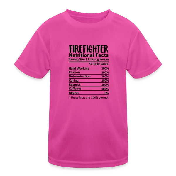 Valeurs Nutritionnelles Pompier sur T-shirt sport Enfant