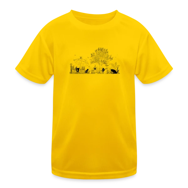 Jardin Luxuriant et Chats Noirs - Dessin Monochrome sur T-shirt sport Enfant