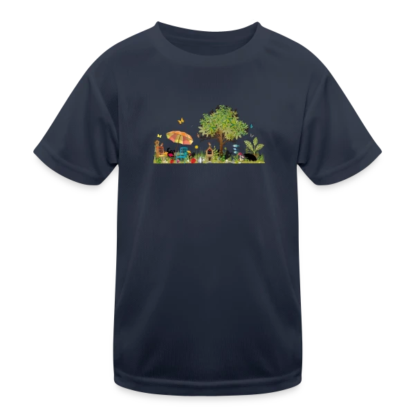 Jardin luxuriant et Chats Noirs - Illustration Poétique sur T-shirt sport Enfant