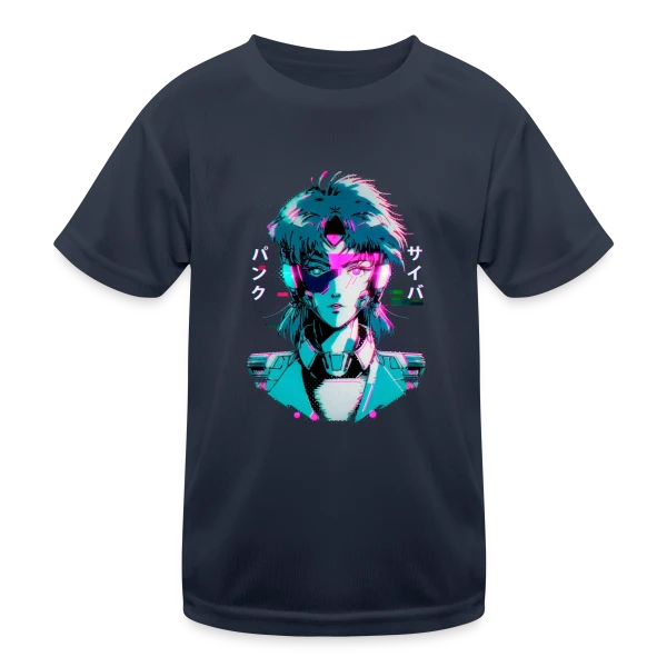 Cyberpunk Anime Girl : Esthétique Glitch Années 80 sur T-shirt sport Enfant