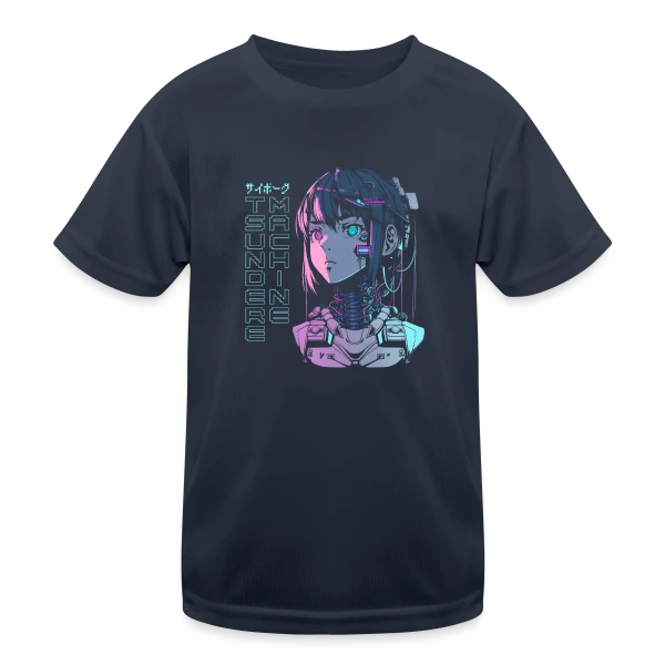 Tsundere Cyborg Neon Glitch Anime sur T-shirt sport Enfant