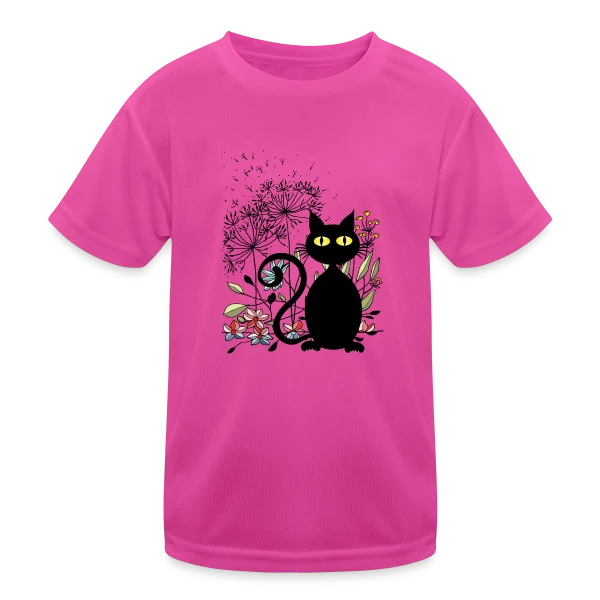 Chat Noir Fleuri sur T-shirt sport Enfant
