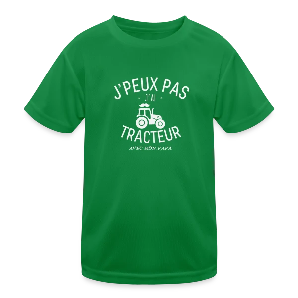 'J'Peux Pas J'Ai Tracteur avec Papa' - Humour Enfant et Parent sur T-shirt sport Enfant