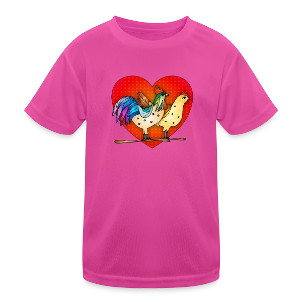 Duo Coq et Poule Champêtre sur T-shirt sport Enfant
