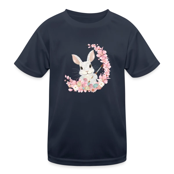 Lapin de Pâques Enchanteur: Fleurs et Pinceau Pastel sur T-shirt sport Enfant