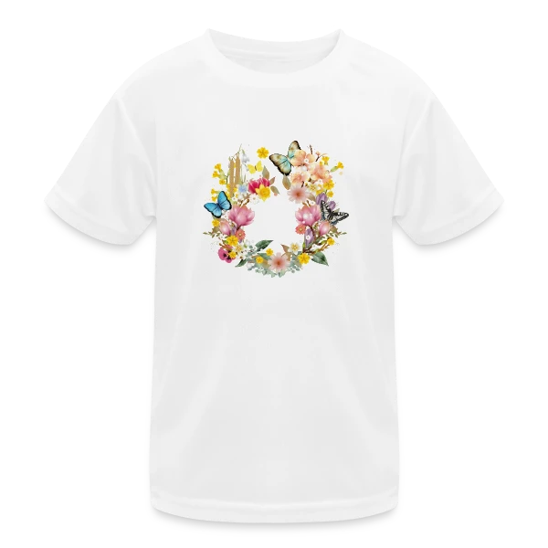Éclosion Printanière : Fleurs et Papillons Colorés sur T-shirt sport Enfant