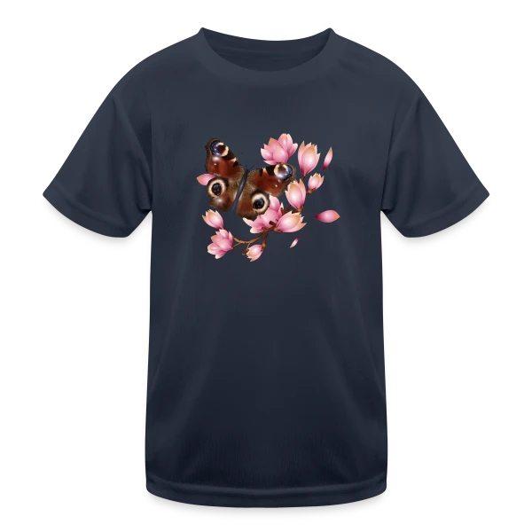 Papillon Paon et Magnolia Rose : Élégance Naturelle sur T-shirt sport Enfant