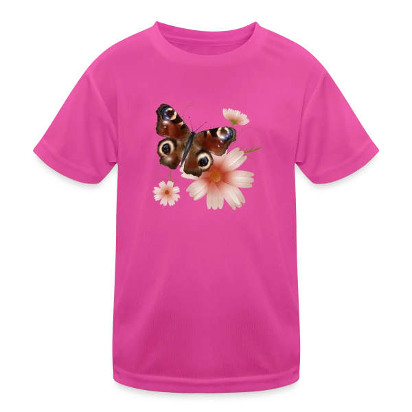 Papillon Paon-du-Jour Éclatant de Roses sur T-shirt sport Enfant