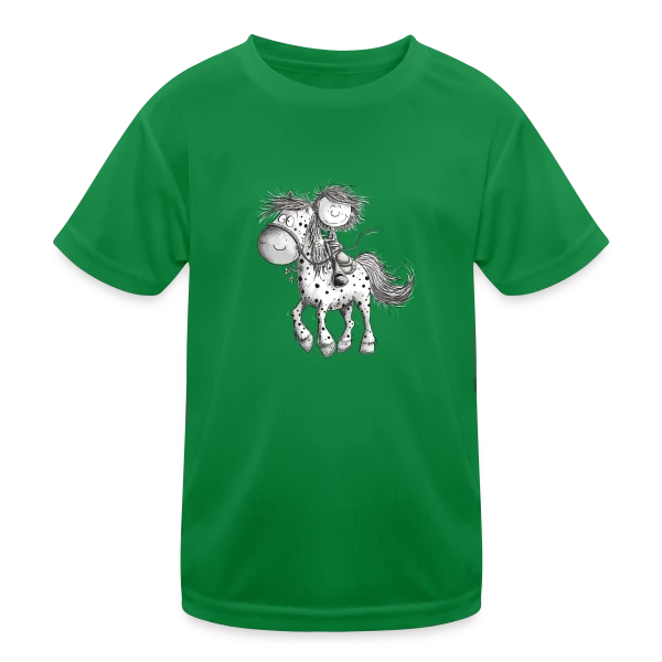 Cheval et cavalier rigolos - Dessin animé sur T-shirt sport Enfant