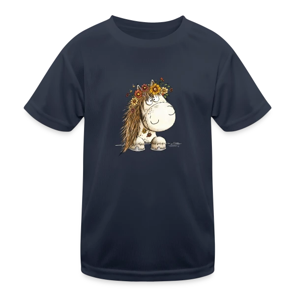 Cheval Adorable avec Couronne de Fleurs - Cartoon sur T-shirt sport Enfant