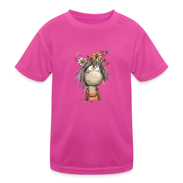 Cheval mignon en salopette et fleurs sauvages sur T-shirt sport Enfant