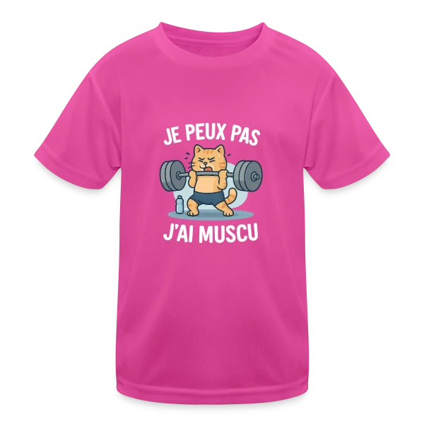 Je Peux Pas, J'ai Muscu ! Chat Bodybuilder Humour sur T-shirt sport Enfant