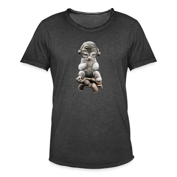 Chat Cavalier sur Tortue de Guerre sur T-shirt vintage Homme