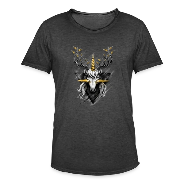 Cerf Licorne Doré sur T-shirt vintage Homme