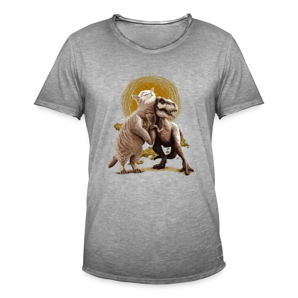 Chats et Dinos Amis : L'Aventure Décalée sur T-shirt vintage Homme