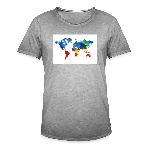 Carte du Monde Aquarelle sur T-shirt vintage Homme