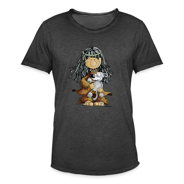 Petite Indienne et son Loup Ami sur T-shirt vintage Homme