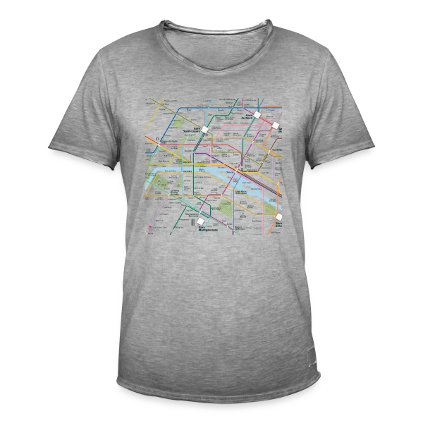 Plan Métro Parisien sur T-shirt vintage Homme