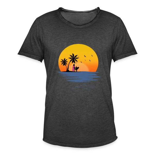 Coucher de Soleil Plage Surfeurs sur T-shirt vintage Homme