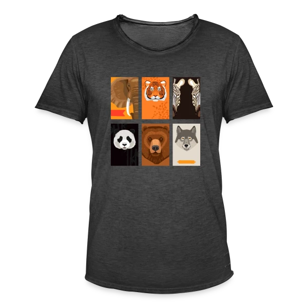 Animaux Sauvages Stylisés sur T-shirt vintage Homme