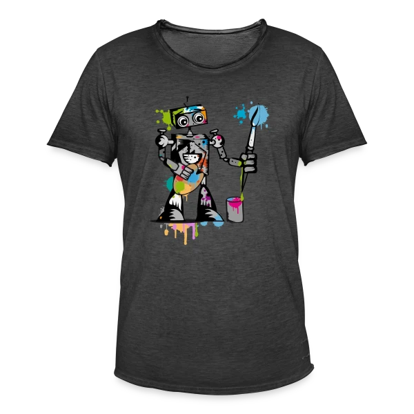 Le Robot Artiste au Pinceau sur T-shirt vintage Homme