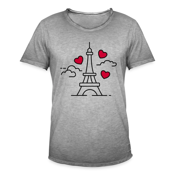 Tour Eiffel Cœurs Volants sur T-shirt vintage Homme