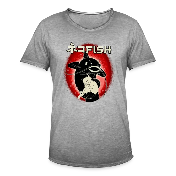 Amitié Insolite : Chat & Poisson-Chat sur T-shirt vintage Homme