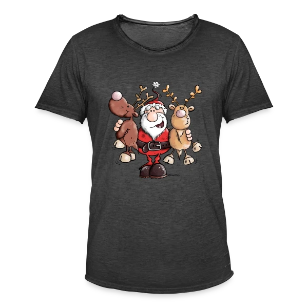 Le Père Noël Câline ses Rennes - Esprit de Noël sur T-shirt vintage Homme