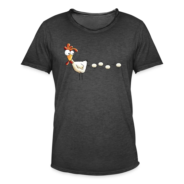 Attention, projectile poule ! Humour basse-cour sur T-shirt vintage Homme