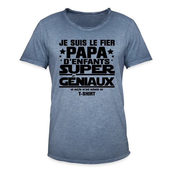 Fier Papa d'Enfants Géniaux sur T-shirt vintage Homme