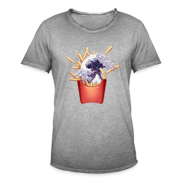 La Grande Vague de Kanagawa et Frites sur T-shirt vintage Homme