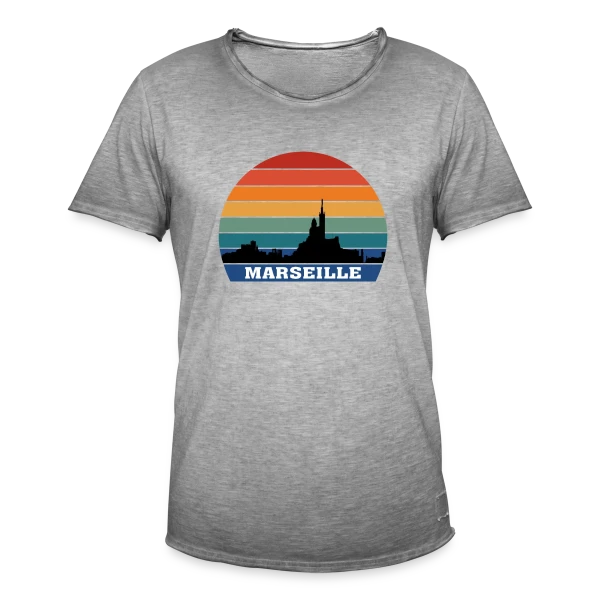 Marseille Skyline Rétro Sunset sur T-shirt vintage Homme