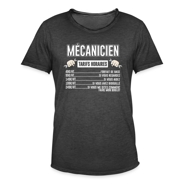 Mécanicien : Mes Tarifs Horaires | T-Shirt Humour Auto sur T-shirt vintage Homme