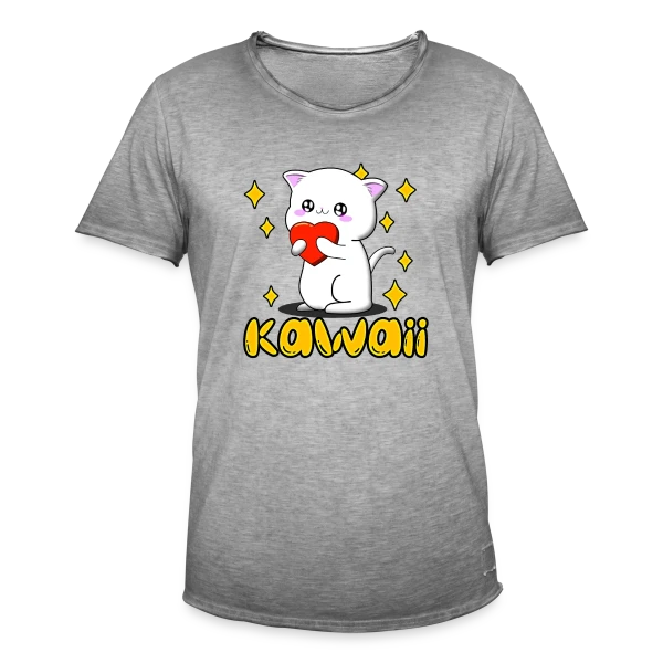 Chat Kawaii Cœur Scintillant sur T-shirt vintage Homme