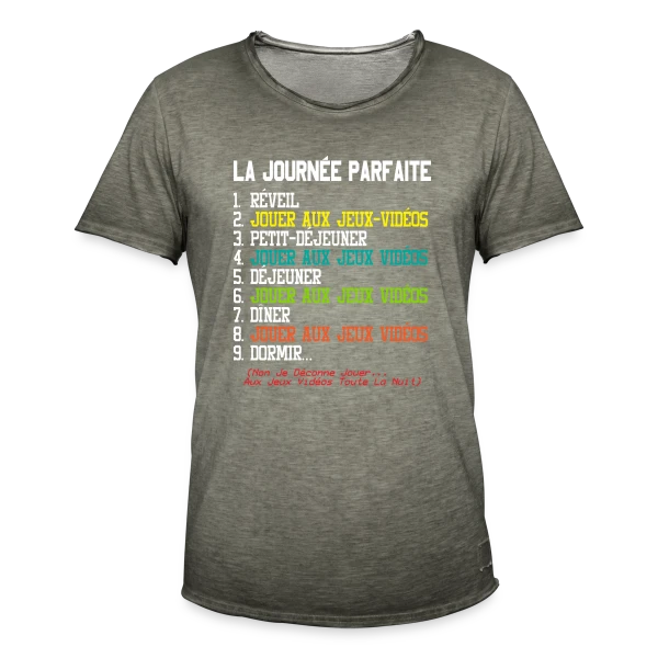 'La Journée Parfaite du Gamer' - Humour Geek sur T-shirt vintage Homme